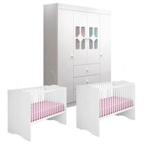 Berço Americano Alegria e Guarda Roupa Infantil New Cristal Branco Brilho Canaã