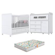 Berço Americano Aquarela e Cômoda Infantil Pula-Pula Branco com Colchão Gazin - Henn