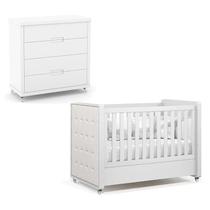 Berço Americano com Capitonê New Boucle e Cômoda Gaveteiro Infantil Tutto New Branco Acetinado - Matic Berço Americano com Capitonê New Boucle e Cômoda Gaveteiro Infantil Tutto New Branco Acetinado - Matic