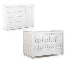 Berço Americano Com Capitonê New Boucle E Cômoda Infantil Tutto New Branco Acetinado - Matic