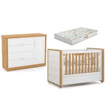 Berço Americano Com Capitonê New Boucle E Cômoda Infantil Tutto New Freijó Branco Acetinado E Colchão Gazin - Matic Berço Americano Com Capitonê New Boucle E Cômoda Infantil Tutto New Freijó Branco Acetinado E Colchão Gazin - Matic