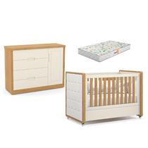 Berço Americano com Capitonê New Boucle e Cômoda Infantil Tutto New Freijó Off White e Colchão Gazin - Matic Berço Americano com Capitonê New Boucle e Cômoda Infantil Tutto New Freijó Off White e Colchão Gazin - Matic