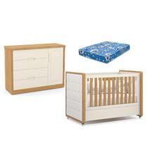 Berço Americano com Capitonê New Boucle e Cômoda Infantil Tutto New Freijó Off White e Colchão Ortobom - Matic Berço Americano com Capitonê New Boucle e Cômoda Infantil Tutto New Freijó Off White e Colchão Ortobom - Matic