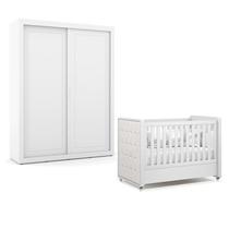 Berço Americano com Capitonê New Boucle e Guarda Roupa Tutto New 2 Portas Branco Acetinado - Matic Berço Americano com Capitonê New Boucle e Guarda Roupa Tutto New 2 Portas Branco Acetinado - Matic