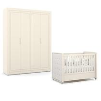 Berço Americano com Capitonê New Boucle e Guarda Roupa Tutto New 4 Portas Off White - Matic Berço Americano com Capitonê New Boucle e Guarda Roupa Tutto New 4 Portas Off White - Matic