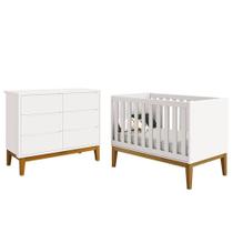 Berço Americano Com Cômoda 6 Gavetas New Classic Branco Com Pés Madeiras - Reller