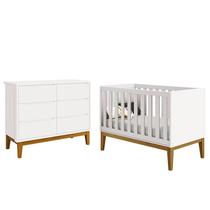 Berço Americano com Cômoda 6 Gavetas New Classic Branco com Pés Madeiras Reller