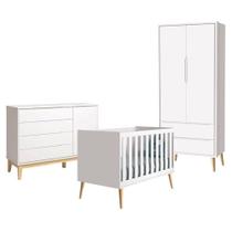 Berço Americano Com Guarda Roupa 2 Portas Theo E Cômoda Classic Elfe Branco Acetinado Com Pés Madeira Natural - Reller Berço Americano Com Guarda Roupa 2 Portas Theo E Cômoda Classic Elfe Branco Acetinado Com Pés Madeira Natural - Reller