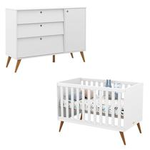 Berço Americano com Trocador e Cômoda Infantil Retro Gold Branco Soft Eco Wood Matic