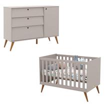 Berço Americano com Trocador e Cômoda Infantil Retro Gold Cinza Eco Wood Matic