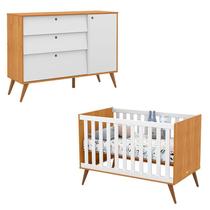 Berço Americano com Trocador e Cômoda Infantil Retro Gold Freijó Branco Eco Wood Matic - Matic Moveis