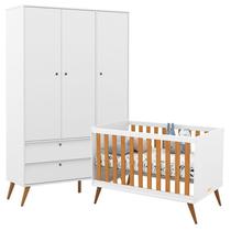 Berço Americano com Trocador e Guarda Roupa 3 Portas Retro Gold Branco Freijó Eco Wood Matic