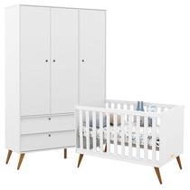 Berço Americano com Trocador e Guarda Roupa 3 Portas Retro Gold Branco Soft Eco Wood Matic