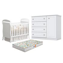 Berço Americano Danny Branco Acetinado Reller e Cômoda Infantil Americano Branco HP e Colchão Gazin - Henn. Berço Americano Danny Branco Acetinado Reller e Cômoda Infantil Americano Branco HP e Colchão Gazin - Henn.