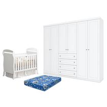 Berço Americano Danny Branco Acetinado Reller e Guarda Roupa Casal Americano 6 portas Branco HP e Colchão TendTudo - Henn. Berço Americano Danny Branco Acetinado Reller e Guarda Roupa Casal Americano 6 portas Branco HP e Colchão TendTudo - Henn.