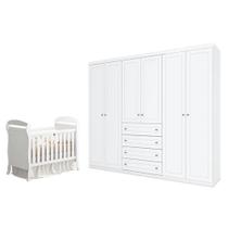 Berço Americano Danny Branco Acetinado Reller E Guarda Roupa Casal Americano 6 Portas Branco Hp - Henn.