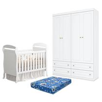 Berço Americano Danny Branco Acetinado Reller e Guarda Roupa Infantil 4 Portas Americano Branco HP e Colchão Ortobom - Henn. Berço Americano Danny Branco Acetinado Reller e Guarda Roupa Infantil 4 Portas Americano Branco HP e Colchão Ortobom - Henn.