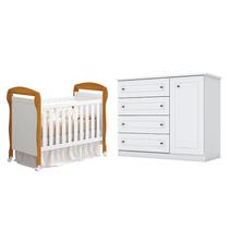 Berço Americano Danny Branco Acetinado Savana Reller e Cômoda Infantil Americano Branco HP- Henn.