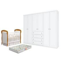 Berço Americano Danny Branco Acetinado Savana Reller e Guarda Roupa Casal Americano 6 portas Branco HP e Colchão Gazin - Henn. Berço Americano Danny Branco Acetinado Savana Reller e Guarda Roupa Casal Americano 6 portas Branco HP e Colchão Gazin - Henn.