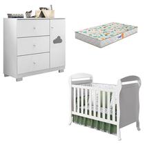 Berço Americano Danny e Cômoda Infantil Ane Branco Brilho com Colchão Gazin Phoenix Baby