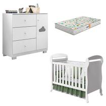 Berço Americano Danny E Cômoda Infantil Ane Branco Brilho Com Colchão Gazin Phoenix Baby