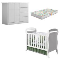 Berço Americano Danny e Cômoda Infantil Eloá Branco Acetinado com Colchão Gazin Phoenix Baby Berço Americano Danny e Cômoda Infantil Eloá Branco Acetinado com Colchão Gazin Phoenix Baby