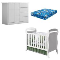 Berço Americano Danny e Cômoda Infantil Eloá Branco Acetinado com Colchão Ortobom Phoenix Baby Berço Americano Danny e Cômoda Infantil Eloá Branco Acetinado com Colchão Ortobom Phoenix Baby