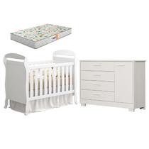 Berço Americano Danny e Cômoda Infantil Zaki Branco Acetinado com Colchão Gazin - Reller Berço Americano Danny e Cômoda Infantil Zaki Branco Acetinado com Colchão Gazin - Reller