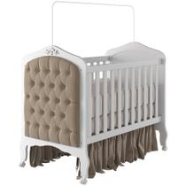 Berço Americano de Bebê Provençal Capitonê MDF Vira Mini Cama Com Regulagem Altura Harmonia