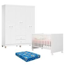 Berço Americano Doce Sonho 100 e Guarda Roupa 6 Portas Ternura Baby Branco Brilho com Colchão Ortobom - Incorplac Berço Americano Doce Sonho 100 e Guarda Roupa 6 Portas Ternura Baby Branco Brilho com Colchão Ortobom - Incorplac