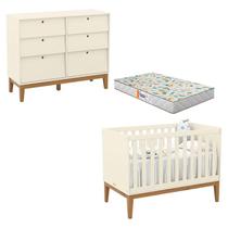 Berço Americano e Cômoda 6 Gavetas Unique Off White Eco Wood com Colchão Gazin - Matic Berço Americano e Cômoda 6 Gavetas Unique Off White Eco Wood com Colchão Gazin - Matic