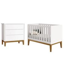 Berço Americano e Cômoda Gaveteiro New Classic Branco com Pés Madeira Reller