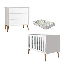 Berço Americano e Cômoda Gaveteiro Theo Branco Pés Amadeirados com Colchão Gazin Reller Berço Americano e Cômoda Gaveteiro Theo Branco Pés Amadeirados com Colchão Gazin Reller