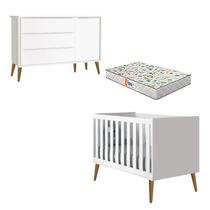 Berço Americano e Cômoda Infantil 1 Porta Theo Branco Pés Amadeirados com Colchão Gazin Reller