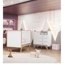 Berço Americano e Cômoda Infantil Ambiente Confete Branco Brilho Jequitibá HP - Henn Berço Americano e Cômoda Infantil Ambiente Confete Branco Brilho Jequitibá HP - Henn