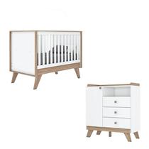 Berço Americano e Cômoda Infantil Confete Branco Brilho Jequitibá HP - Henn Berço Americano e Cômoda Infantil Confete Branco Brilho Jequitibá HP - Henn