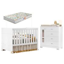 Berço Americano e Cômoda Infantil Katatau Branco Acetinado com Colchão Gazin Reller Berço Americano e Cômoda Infantil Katatau Branco Acetinado com Colchão Gazin Reller