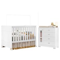 Berço Americano e Cômoda infantil Katatau Branco Acetinado Reller