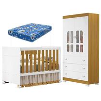 Berço Americano e Cômoda Infantil Katatau Branco Acetinado Savana com Colchão Ortobom Reller