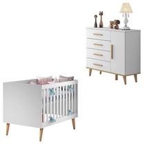 Berço Americano e Cômoda Infantil Ludmila Branco Bétula Carolina