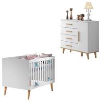 Berço Americano e Cômoda Infantil Ludmila Branco Bétula Carolina