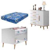 Berço Americano E Cômoda Infantil Ludmila Branco Bétula Com Colchão Ortobom Carolina