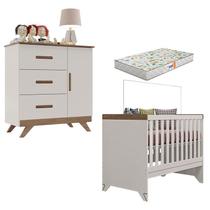 Berço Americano e Cômoda Retro Maya Off White Carvalho com Colchão Gazin Canaã