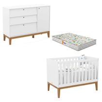 Berço Americano e Cômoda Sapateira Unique Branco Soft Eco Wood com Colchão Gazin - Matic