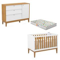 Berço Americano e Cômoda Sapateira Unique Branco Soft Freijó Eco Wood com Colchão Gazin - Matic