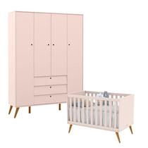 Berço Americano e Guarda Roupa 4 Portas Retro Gold Rose Eco Wood Matic