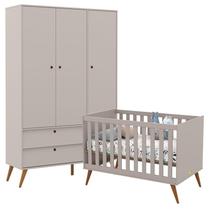 Berço Americano e Guarda Roupa Infantil 3 Portas Retro Gold Cinza Eco Wood Matic