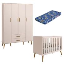 Berço Americano e Guarda Roupa Infantil 4 Portas Isis Rosa Acetinado com Colchão Ortobom - Reller Berço Americano e Guarda Roupa Infantil 4 Portas Isis Rosa Acetinado com Colchão Ortobom - Reller