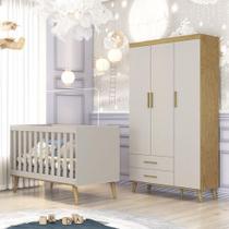 Berço Americano E Guarda Roupa Infantil Ambiente Ludmila Off White Bétula - Carolina Baby