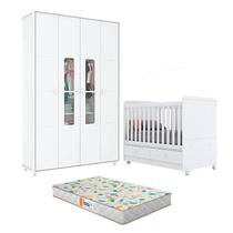 Berço Americano e Guarda Roupa Infantil Aquarela Branco com Colchão Gazin - Henn